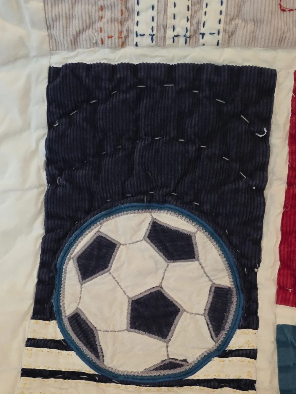 Pottery Barn Kids Junior Varsity Red Navy Sports Patchwork Quilted Toddler Crib